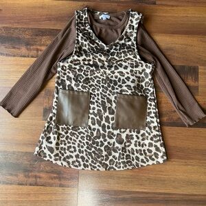 Tahari‎ Kids 4T Leopard Print Jumper Dress w/ Brown Long Sleeve Shirt Outfit